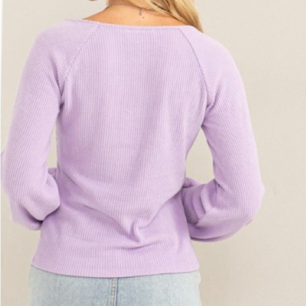 Lavender Ribbed Long Sleeve Top - Picture 3 of 5